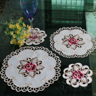 Mantel individual vajilla 4 piezas redondo bordado flor mesa de comedor mantel casa fiesta boda cubierta Beige reutilizable