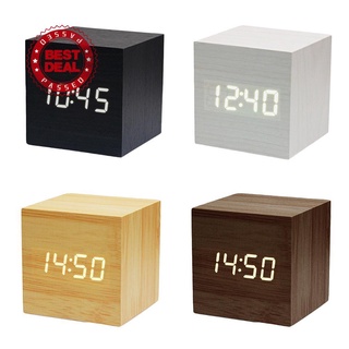 digital de madera led despertador de madera retro resplandor reloj de voz herramientas de decoración de escritorio función e6u4