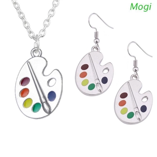 Mogi 1 juego de pinceles de pintura y colorido paleta de pintura pendientes de gota collar conjunto de joyería artista pintor mujeres moda joyería (1)