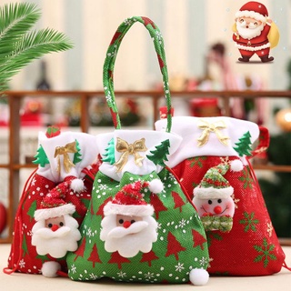 Bolsas de navidad de lino de navidad bolsas de caramelo con mango creativo muñeco de nieve Santa Claus bolsa de golosinas de navidad