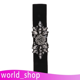 [worldshop] mujer retro rhinestone flor elástica cintura cintura envoltura con botón snap, negro/blanco/oro (3)