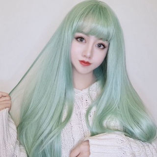 Spot peluca vaina de las mujeres de la cabeza completa realista pelo largo recto pelo menta verde completo Top CutecosplayHanfu cabeza completa