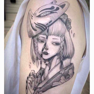 Linda chica negro y blanco flor brazo zorro gato geisha tatuaje pegatinas impermeable mujer larga duración corrector tatuaje pegatinas ins viento