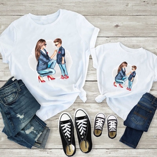 Mamá Y Los Niños De Impresión De La Familia De Coincidencia De Ropa Yo Blanca T-shirt Madre E Hijo Look Top (1)