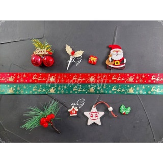 Cintas de navidad - satén - rojo/verde - relieve G; ancho 1,5 cm