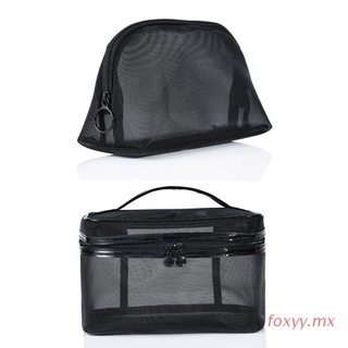 foxyy - bolsa de maquillaje con cremallera, color negro transparente, con mango