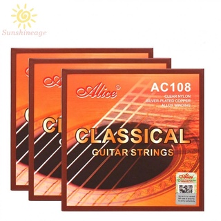 Alice AC108-N - juego de cuerdas para guitarra clásica (nailon plateado, cobre, 6 cuerdas)