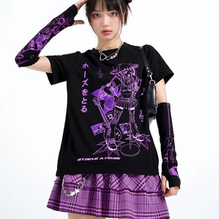 sassyme y2k kawaii harajuku anime música chica impresión negro crop mujeres t-shirt goth manga corta top tee mujer grunge kpop