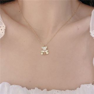 Lanfeng collar de estilo exquisito temperamento femenino corazón clavícula cadena Shell Punk elegante blanco Fritillary Retro titanio acero oso (4)