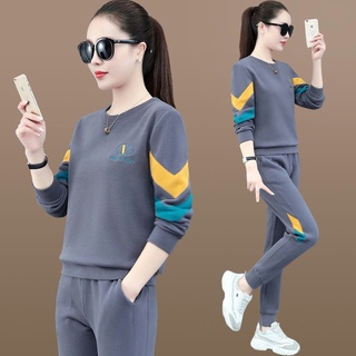 {ready stock} traje de suéter de manga larga de las mujeres pantalones 2021 nueva moda cuello redondo suelto coreano casual ropa deportiva de dos piezas conjunto (1)