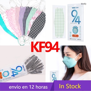 10PCS KF94 houndstooth cubrebocas 4 capas Máscara facial para adultos Filtro de protección Estilo coreano 3D Color tridimensional kindly