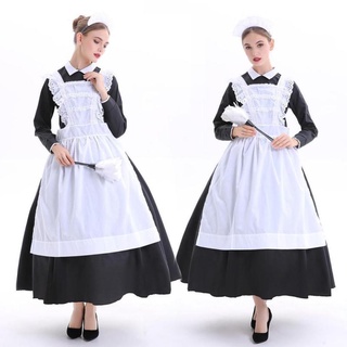 cosplay elegante sirvienta disfraz uniforme más café vestido largo negro y blanco disfraces de halloween para las mujeres