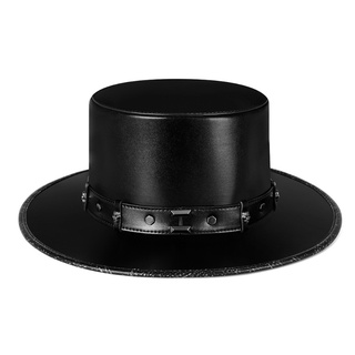 Good Steampunk Plague Doctor Hat PU Leather Black Flat Top Hat for Halloween Cosplay Costume Props Dress Up Party Supplies