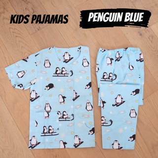 Pijamas de algodón camisones pingüino azul traje de manga corta pantalones