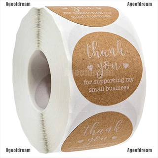 <Ageofdream> 500 unids/rollo de papel Kraft sello de etiqueta pegatina de agradecimiento hecho a mano pegatina papelería (1)