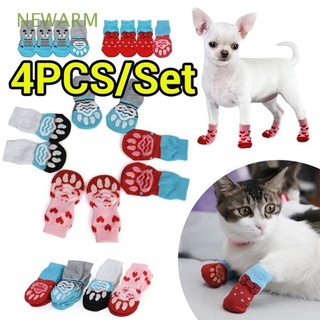 NEWARM 4Pcs/set New Puppy Boots Candy Color Knitted Socks Dog Shoes Pet Supplies Fashion Paw Protectors Cats Shoe Anti-Slip/Multicolor