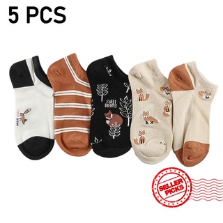 5 pares de calcetines de algodón de oreja de gato de dibujos animados lindos para mujer/calcetines cortos de tobillo m3u4