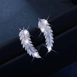 aretes con incrustaciones de diamantes de imitación de hoja thr/regalo romántico