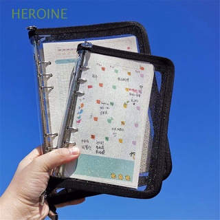 HEROINE portátil purpurina transparente cuaderno páginas de hoja suelta cuaderno cubierta colorido coreano papelería cremallera PVC manual A5/A6/Multicolor