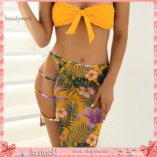 Byz_Swimsuit Sexy sin respaldo poliéster mujeres Push Up estampado Floral de tres piezas Bikini traje para playa
