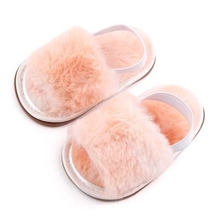 Spring Autumn Baby Girls Sandals Coral Fleece Elastic Back Strap Flats Shoes Rubber Sole Infant Toddler Kids Slippers 0-18M (6)