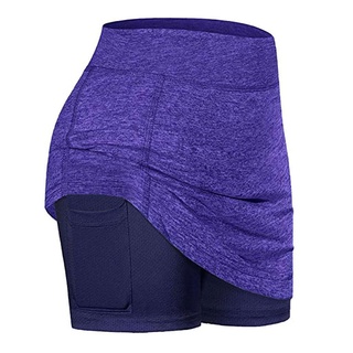 Women's Tennis Skirts Inner Shorts Elastic Sports Golves Skorts with Phone Pockets (6)