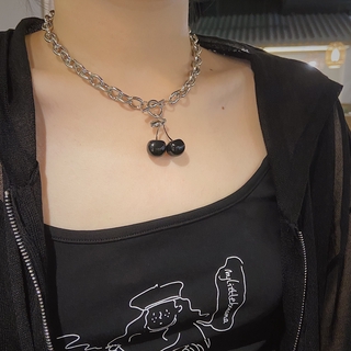 Cool dark cherry collar lady INS titanio acero disco clavícula cadena harajuku niña cerezas gargantilla
