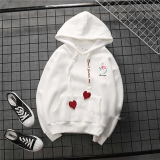 *LDY Loose Long-sleeved Hooded Pullovers Girls Warm Lining Embroidery Hoodies