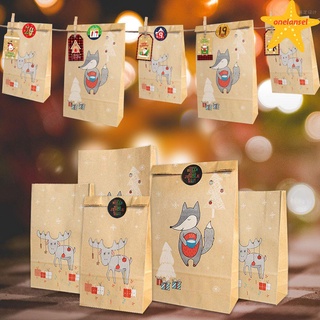 Ls 12 pzs bolsa De Papel Kraft con Tema galletas/Alce/zorro Para envolver/regalo De navidad