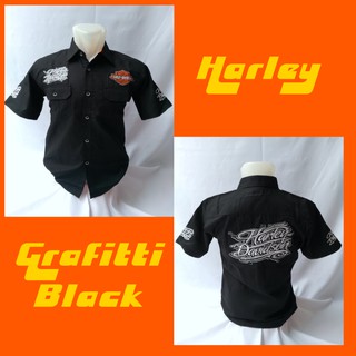 Harley DAVIDSON Graphitti - camisa PREMIUM con bordado negro