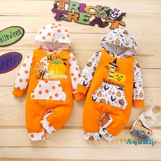 Aqq-baby - mono de Halloween, lunares con capucha, manga larga con botones para niñas, niños, 0-12 meses