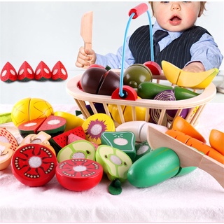 Niños de madera simulación de verduras y frutas corte le verduras y frutas cesta conjunto para cada cocina educación temprana juguetes cognitivos