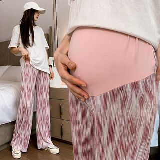 7109 Verano Ancho De La Pierna Suelta De Gasa De Maternidad Completa Pantalones Largos Cintura Elástica Vientre Ropa Para Mujeres Embarazadas Embarazo (1)