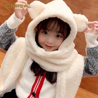 ZHISHUN Korean Style Bear Ear Caps Women With Scarf Bomber Hats Earflap Cute Earmuff Winter Imitation Cashmere Winter Proof Warm Hats/Multicolor