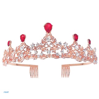diademas de raíz roja barroca real reina dorada boda corona de cristal princesa tiara diademas
