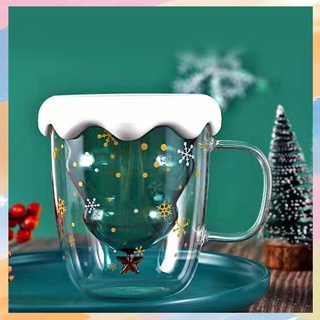 300ml doble capa anti escamas vidrio árbol de navidad cielo estrellado taza de café desayuno taza de leche para el hogar (6)