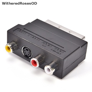 [WitheredRosesOD] Adaptador SCART Bloque AV A 3 RCA Phono Compuesto S-Video Con Interruptor De Entrada/Salida Oro Venta Caliente (1)