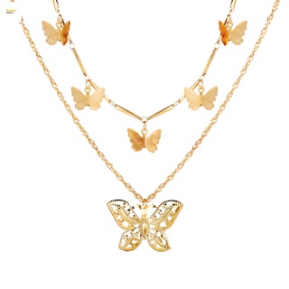 conjunto de collar con colgante de mariposa de doble capa chic gargantilla hueco mariposa colgante para mujeres