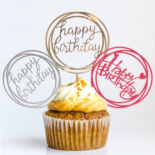 Cake Topper Acrílico Happy Birthday Circular