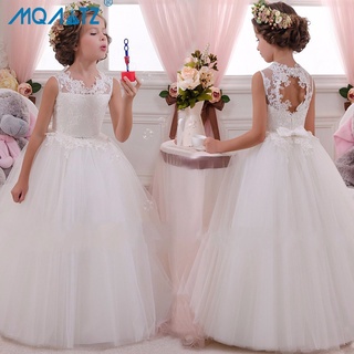 MQATZ Blanco Encaje Dama De Honor Princesa Vestido Niña Niños Niñas Ropa Disfraces Flor De Novia Cumpleaños Noche Baile 4-14 Años