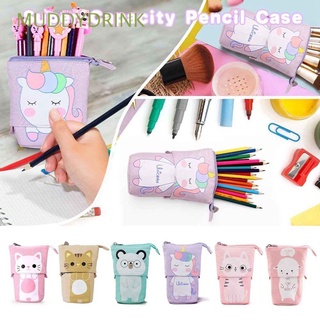MUDDYDRINK Creative Pencil Case Cute School Stationery Pen Holder Retractable Canvas Fashion Kawaii Large Capacity Cat Pattern Pen Case Bag