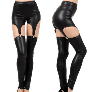 Womem's Sexy Clip On Suspender Imitation Leather Split Metal Buckle Leather Pant