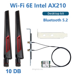 Wi-Fi 6E Tarjeta Intel AX210 5374Mbps Kit de escritorio Bluetooth 5.2 Antena 10DBi 802.11ax 2.4G / 5Ghz / 6Ghz AX210NGW Que Wifi 6 AX200