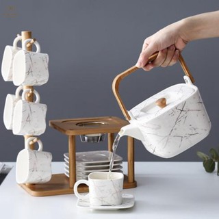 Juego de té cuadrado de mármol blanco 14 piezas | Set de herramientas de cerámica para beber Mamasan.Co (2)