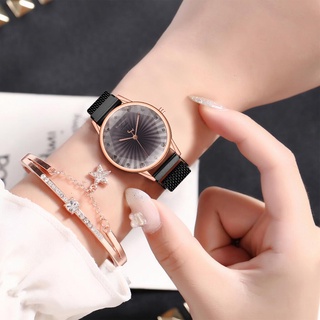 [reloj+pulsera]reloj De pulsera de Color degradado para mujer/pulsera con cierre magnético para mujer (5)