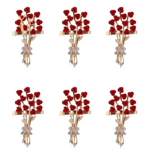 6 unidades de servilletas de flores de rosa con botón de servilleta de san valentín