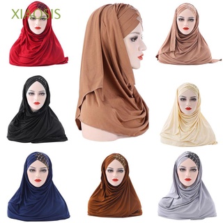 XIAOSIS Señoras Gorra de turbante Mujeres Malasia musulmán hijab Pañuelo Sombrero de Baotou Nuevo Seda de la leche Bufanda de costura Lentejuela/Multicolor