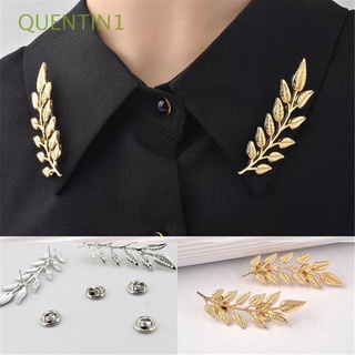QUENTIN1 broche de moda dorado plata clásico Collar Pin Retro camisa creativa exquisita hebilla hojas/Multicolor