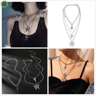 Qipin 3 piezas/juego de collares cruzados en forma de mariposa huecos para mujeres/mujeres/fiestas/joyería de boda