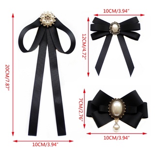 R-r imitación perla cinta broches Pin pajarita Vintage cuello Pre-atado joyería Bowknot camisa corbata Clip para mujeres niñas boda fiesta accesorios (2)